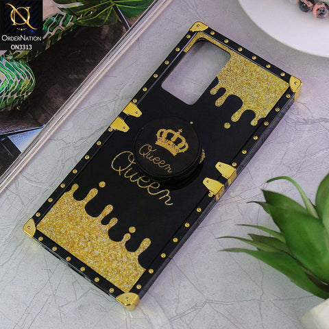 Tecno Camon 18 Premier Cover - Black - Golden Electroplated Luxury Square Soft TPU Protective Case with Popsocket Holder