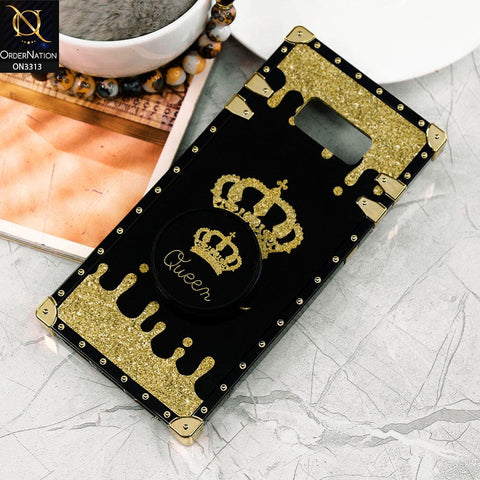 Samsung Galaxy S8 Cover - Black - Golden Electroplated Luxury Square Soft TPU Protective Case with Holder