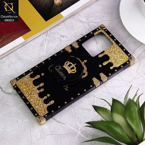 Vivo V25 5G Cover - Black - Golden Electroplated Luxury Square Soft TPU Protective Case with Popsocket Holder