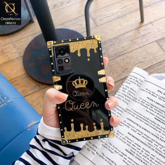 Infinix Zero X Pro Cover - Black - Golden Electroplated Luxury Square Soft TPU Protective Case with Holder