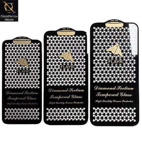 iPhone 15 Protector - Black -  9H Full Glue Flayr Diamond Section HIgh Quality Tempered Glass Screen Protector