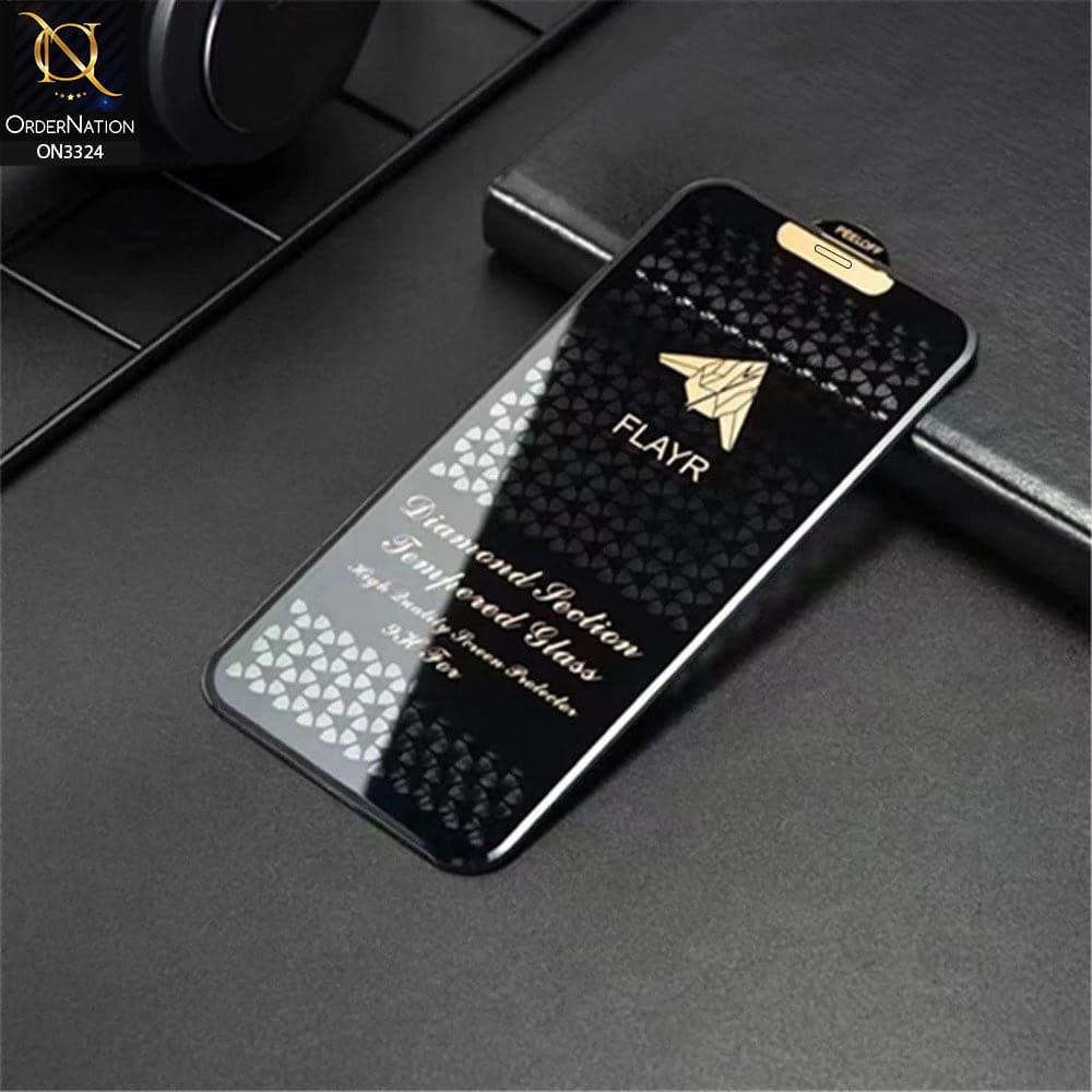 iPhone 15 Pro Max Protector - Black -  9H Full Glue Flayr Diamond Section HIgh Quality Tempered Glass Screen Protector