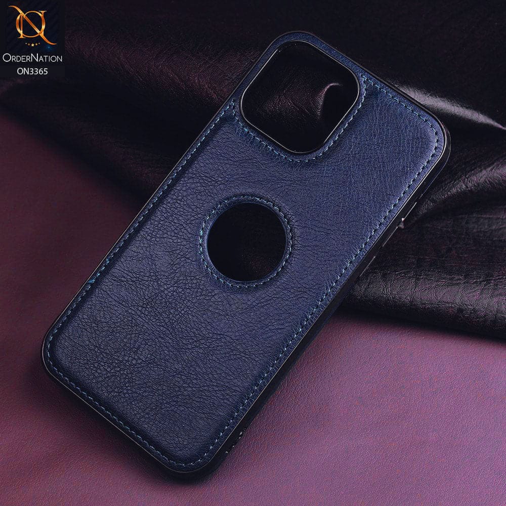 iPhone 12 Pro Max Cover - Blue - Vintage Luxury Business Style TPU Leather Stitching Logo Hole Soft Case