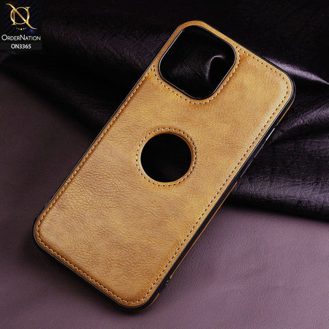 iPhone 14 Pro Max Cover - Brown - Vintage Luxury Business Style TPU Leather Stitching Logo Hole Soft Case