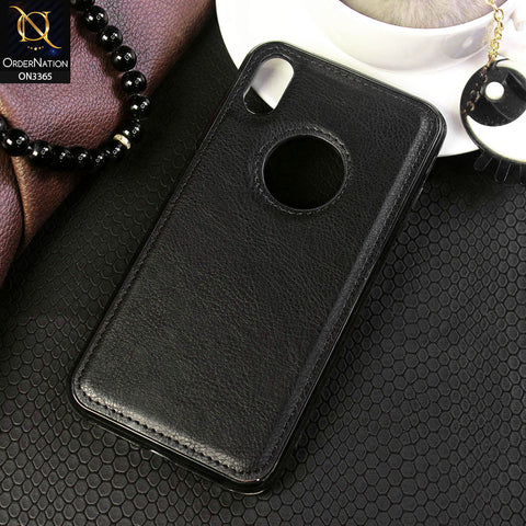 iPhone XS / X Cover - Black - Vintage Luxury Business Style TPU Leather Stitching Logo Hole Soft Case
