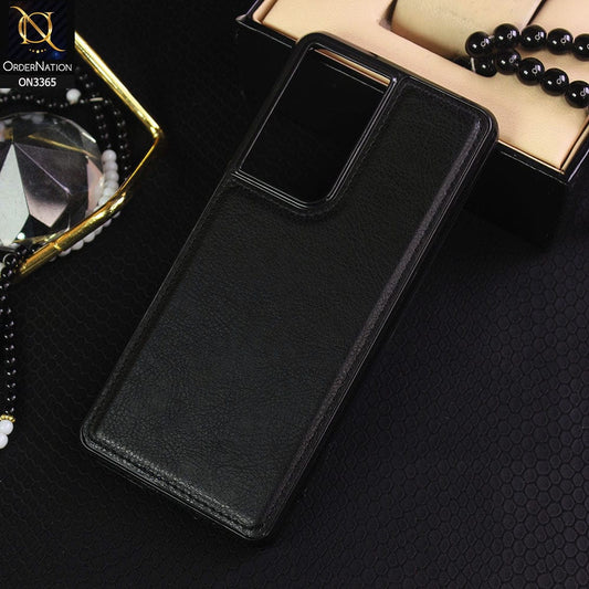 Samsung Galaxy S21 Ultra 5G Cover - Black - Vintage Luxury Business Style TPU Leather Stitching Logo Hole Soft Case