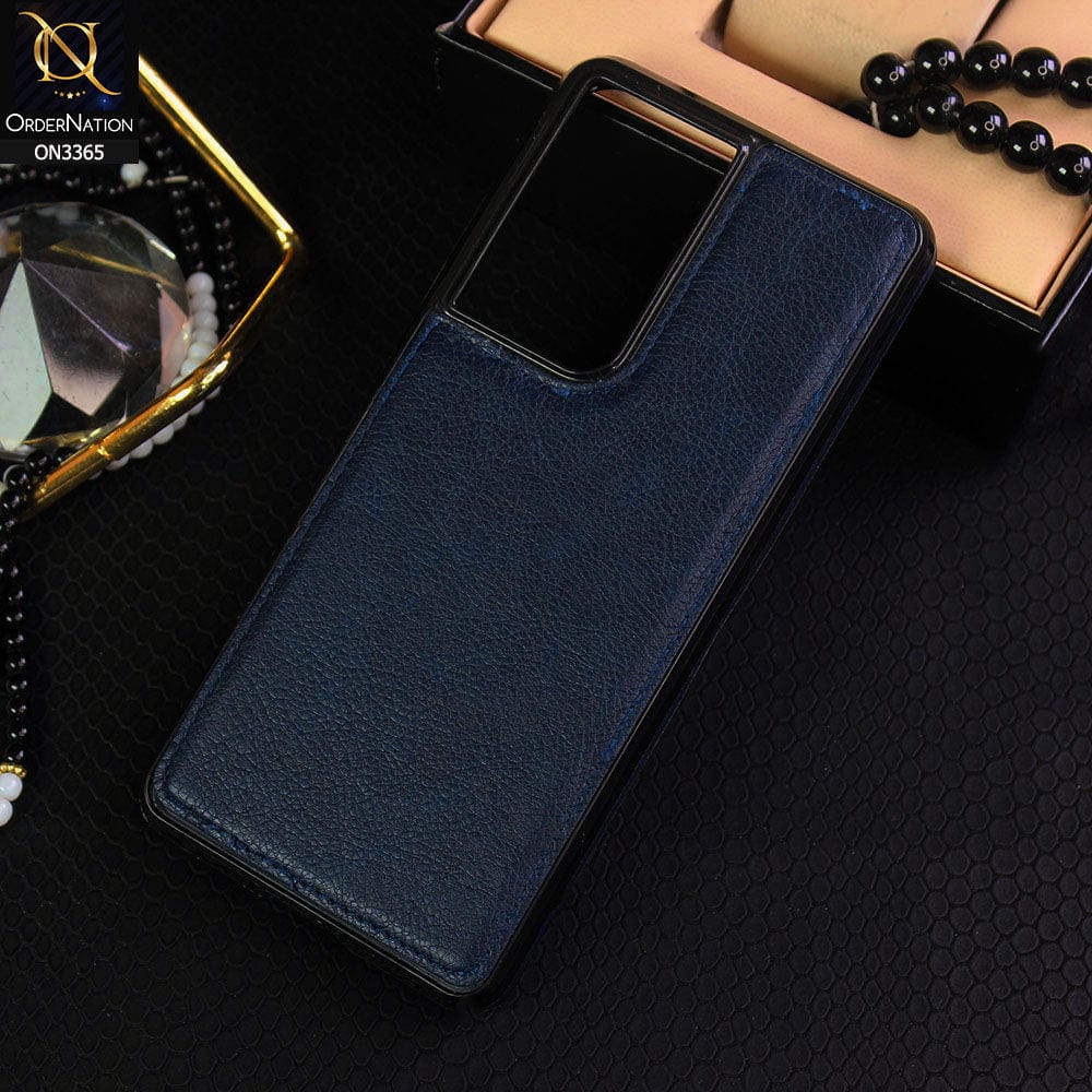Samsung Galaxy S21 Ultra 5G Cover - Blue - Vintage Luxury Business Style TPU Leather Stitching Logo Hole Soft Case