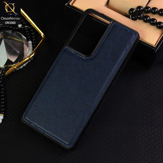 Samsung Galaxy S21 Ultra 5G Cover - Blue - Vintage Luxury Business Style TPU Leather Stitching Logo Hole Soft Case