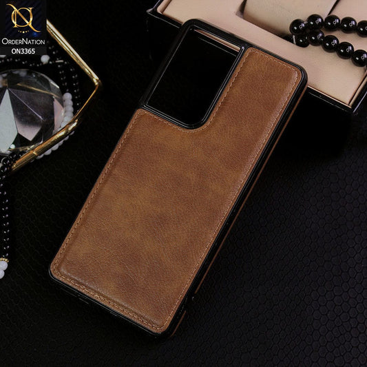 Samsung Galaxy S21 Ultra 5G Cover - Brown - Vintage Luxury Business Style TPU Leather Stitching Logo Hole Soft Case