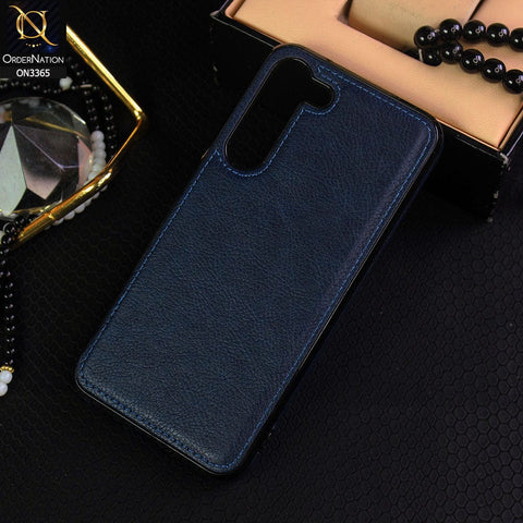 Samsung Galaxy S23 Plus 5G Cover - Blue - Vintage Luxury Business Style TPU Leather Stitching Logo Hole Soft Case