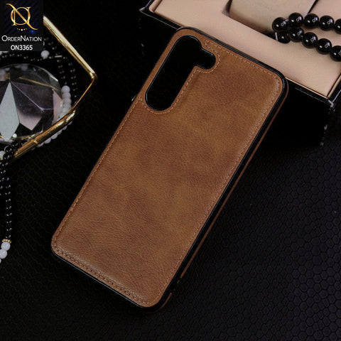Samsung Galaxy S23 Plus 5G Cover - Brown - Vintage Luxury Business Style TPU Leather Stitching Logo Hole Soft Case