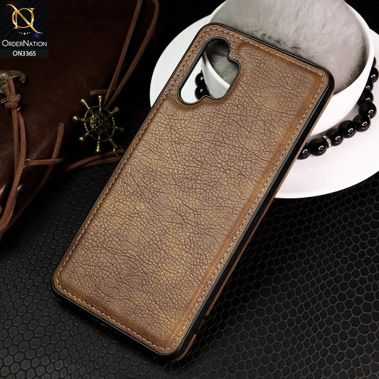 Samsung Galaxy A32 Cover - Brown - Vintage Luxury Business Style TPU Leather Stitching Logo Hole Soft Case