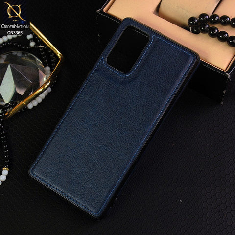 Samsung Galaxy Note 20 Cover - Blue - Vintage Luxury Business Style TPU Leather Stitching Logo Hole Soft Case