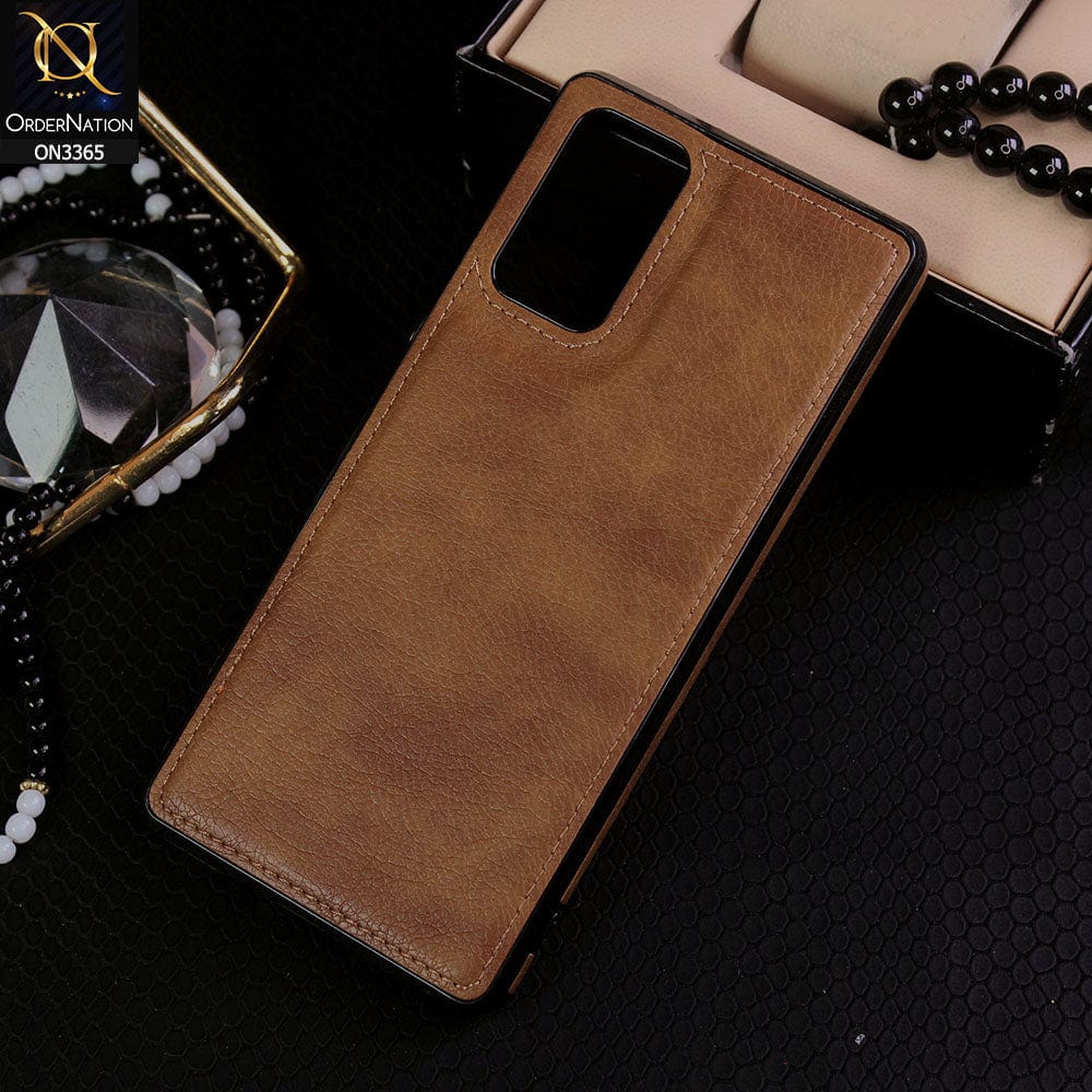 Samsung Galaxy Note 20 Cover - Brown - Vintage Luxury Business Style TPU Leather Stitching Logo Hole Soft Case