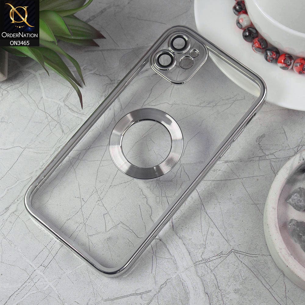 iPhone 11 Cover - Silver - Soft Color Borders Logo Hole With Camera Protection Clear Back Case