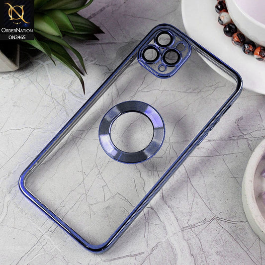 iPhone 11 Pro Max Cover - Blue - Soft Color Borders Logo Hole With Camera Protection Clear Back Case