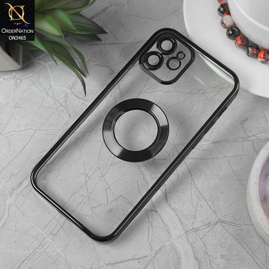 iPhone 12 Cover - Black - Soft Color Borders Logo Hole With Camera Protection Clear Back Case