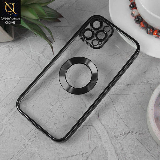 iPhone 12 Pro Cover - Black - Soft Color Borders Logo Hole With Camera Protection Clear Back Case