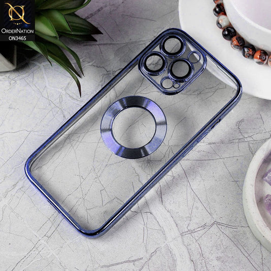 iPhone 13 Pro Cover - Blue - Soft Color Borders Logo Hole With Camera Protection Clear Back Case