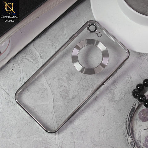 iPhone SE 2020 Cover - Silver - Soft Color Borders Logo Hole With Camera Protection Clear Back Case