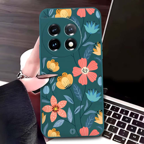 OnePlus 11 Cover - Dark Green - D2 - ONation Floral Series - HQ Liquid Silicone Soft Case