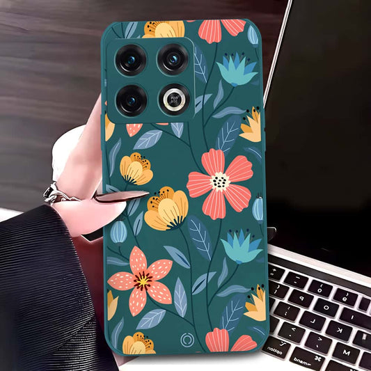 OnePlus 10 Pro Cover - Dark Green - D2 - ONation Floral Series - HQ Liquid Silicone Soft Case