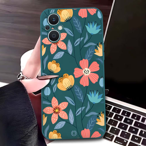 Oppo Reno7 Z 5G Cover - Dark Green - D2 - ONation Floral Series - HQ Liquid Silicone Soft Case