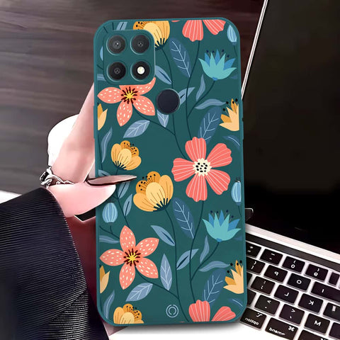 Oppo A35 Cover - Dark Green - D2 - ONation Floral Series - HQ Liquid Silicone Soft Case