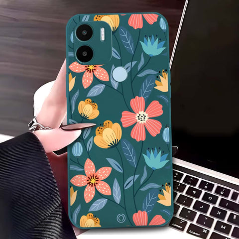 Xiaomi Redmi A1 Plus Cover - Dark Green - D2 - ONation Floral Series - HQ Liquid Silicone Soft Case