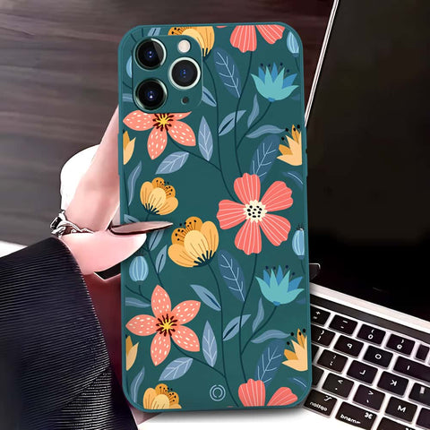 iPhone 11 Pro Cover - Dark Green - D2 - ONation Floral Series - HQ Liquid Silicone Soft Case
