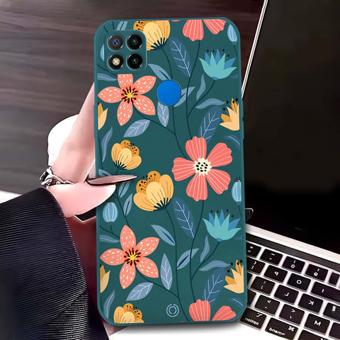 Xiaomi Redmi 9C Cover - Dark Green - D2 - ONation Floral Series - HQ Liquid Silicone Soft Case