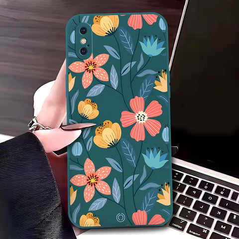 iPhone XS Max Cover - Dark Green - D2 - ONation Floral Series - HQ Liquid Silicone Soft Case