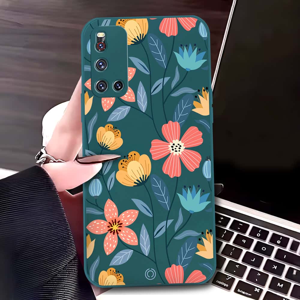 Vivo V19 Cover - Dark Green - D2 - ONation Floral Series - HQ Liquid Silicone Soft Case