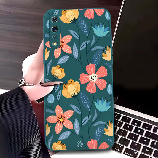 Vivo S1 Cover - Dark Green - D2 - ONation Floral Series - HQ Liquid Silicone Soft Case