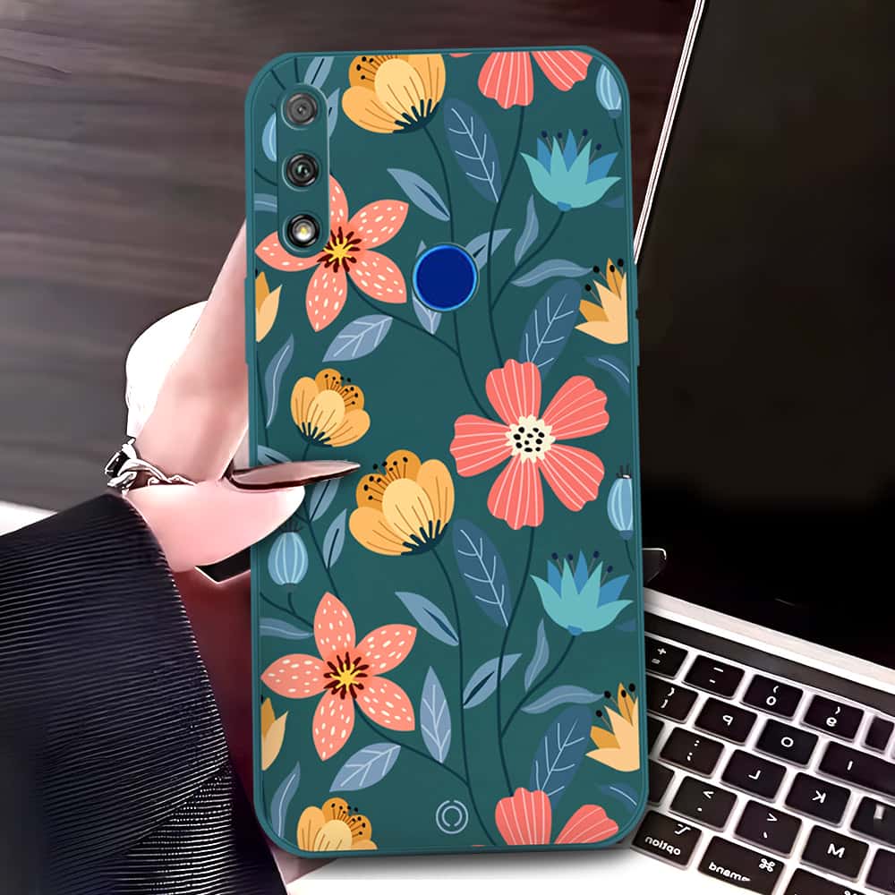 Honor 9X Cover - Dark Green - D2 - ONation Floral Series - HQ Liquid Silicone Soft Case