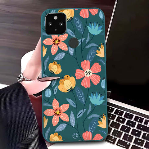 Google Pixel 4a 5G Cover - Dark Green - D2 - ONation Floral Series - HQ Liquid Silicone Soft Case