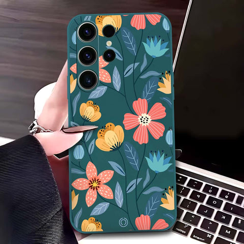 Samsung Galaxy S23 Ultra 5G Cover - Dark Green - D2 - ONation Floral Series - HQ Liquid Silicone Soft Case