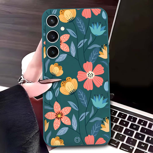 Samsung Galaxy S23 FE Cover - Dark Green - D2 - ONation Floral Series - HQ Liquid Silicone Soft Case