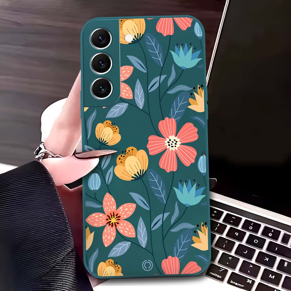 Samsung Galaxy S22 Plus 5G Cover - Dark Green - D2 - ONation Floral Series - HQ Liquid Silicone Soft Case