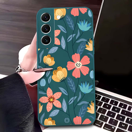 Samsung Galaxy S22 Plus 5G Cover - Dark Green - D2 - ONation Floral Series - HQ Liquid Silicone Soft Case