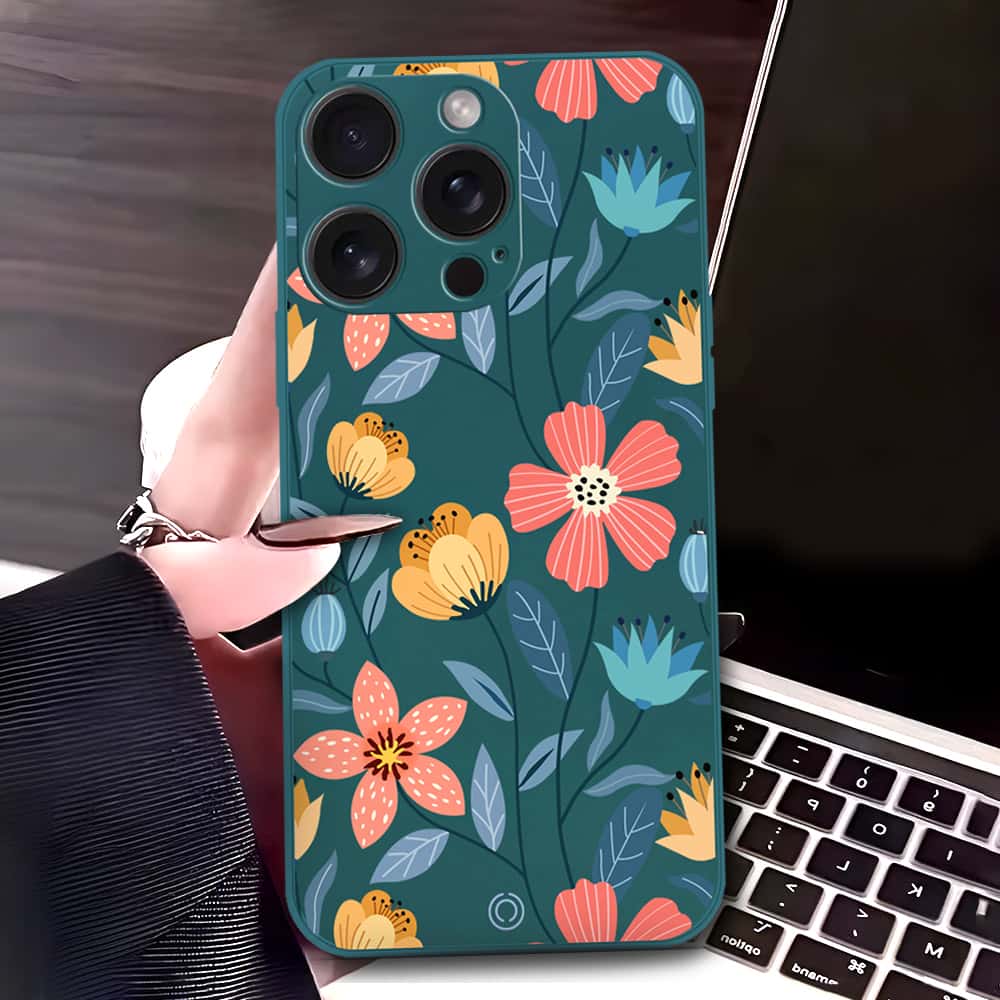iPhone 16 Pro Max Cover - Dark Green - D2 - ONation Floral Series - HQ Liquid Silicone Soft Case