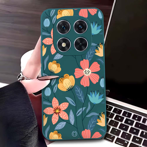 Xiaomi Redmi Note 14 Pro Plus 5G Cover - Dark Green - D2 - ONation Floral Series - HQ Liquid Silicone Soft Case