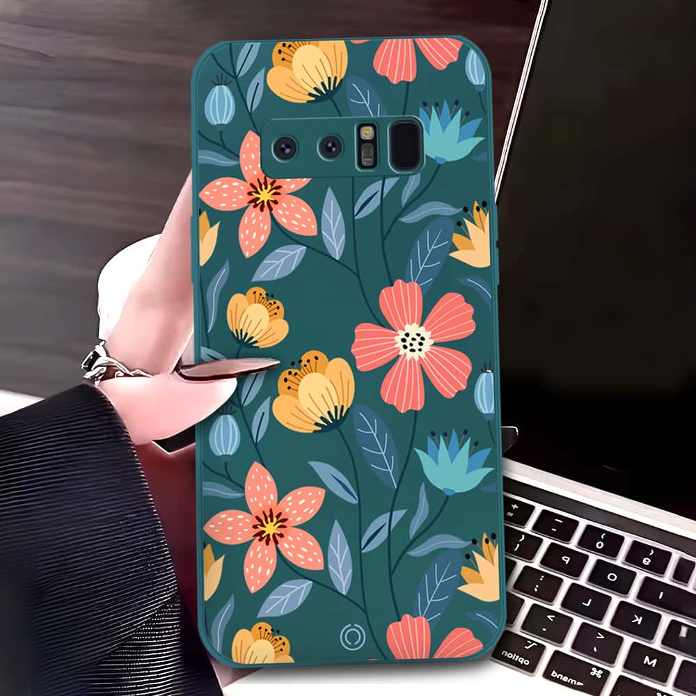 Samsung Galaxy Note 8 Cover - Dark Green - D2 - ONation Floral Series - HQ Liquid Silicone Soft Case