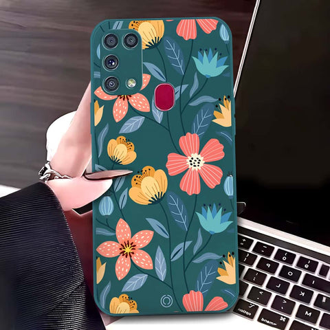 Samsung Galaxy M31 Cover - Dark Green - D2 - ONation Floral Series - HQ Liquid Silicone Soft Case