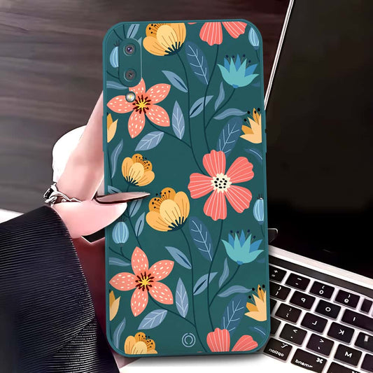 Samsung Galaxy M02 Cover - Dark Green - D2 - ONation Floral Series - HQ Liquid Silicone Soft Case