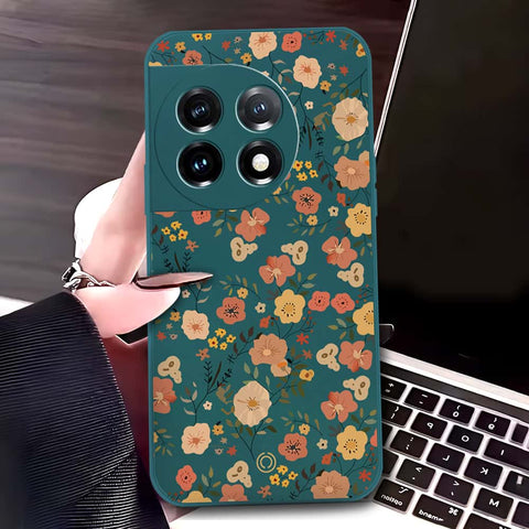 OnePlus 11 Cover - Dark Green - D3 - ONation Floral Series - HQ Liquid Silicone Soft Case