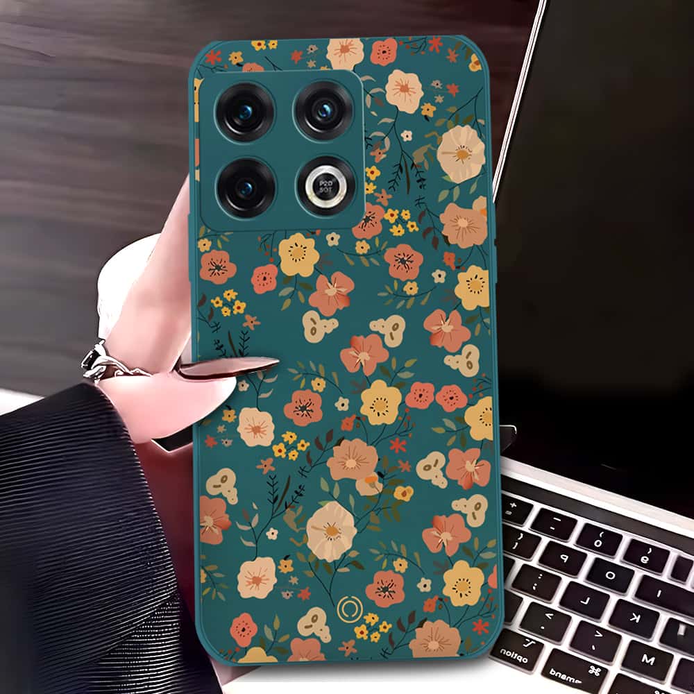 OnePlus 10 Pro Cover - Dark Green - D3 - ONation Floral Series - HQ Liquid Silicone Soft Case