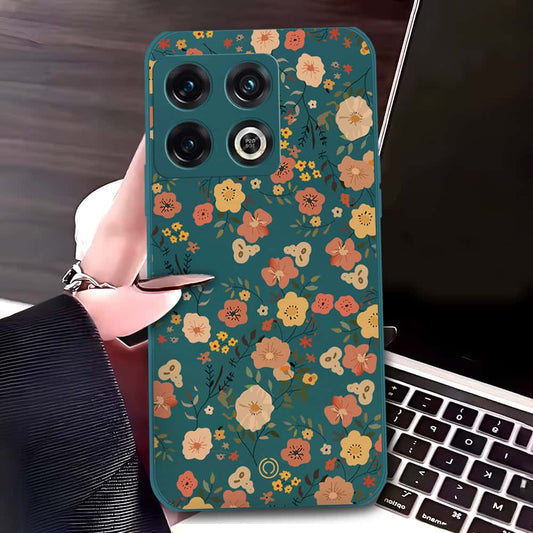 OnePlus 10 Pro Cover - Dark Green - D3 - ONation Floral Series - HQ Liquid Silicone Soft Case