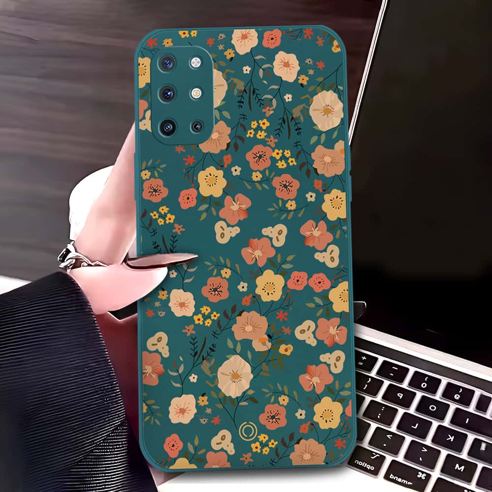 OnePlus 8T Cover - Dark Green - D3 - ONation Floral Series - HQ Liquid Silicone Soft Case
