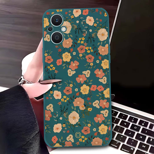 Oppo Reno 7 Lite Cover - Dark Green - D3 - ONation Floral Series - HQ Liquid Silicone Soft Case